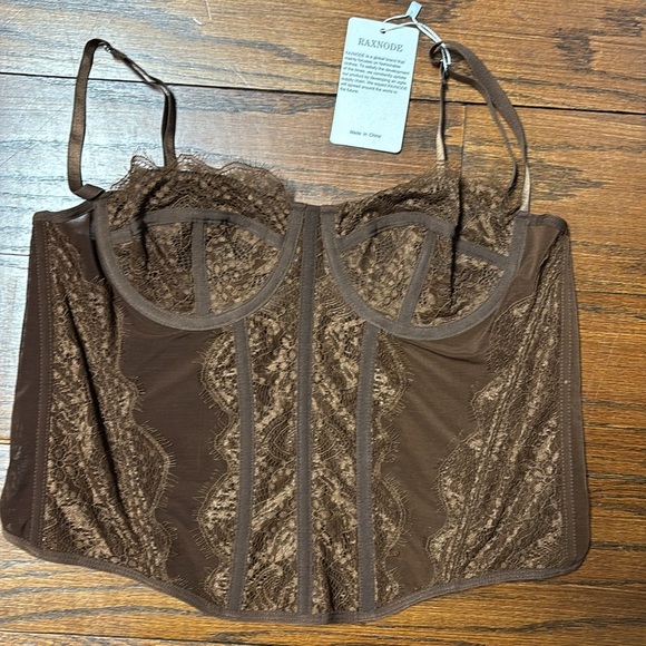 Raxnode Brown Lace Corset Top New With Tags Size Large - Picture 8 of 8